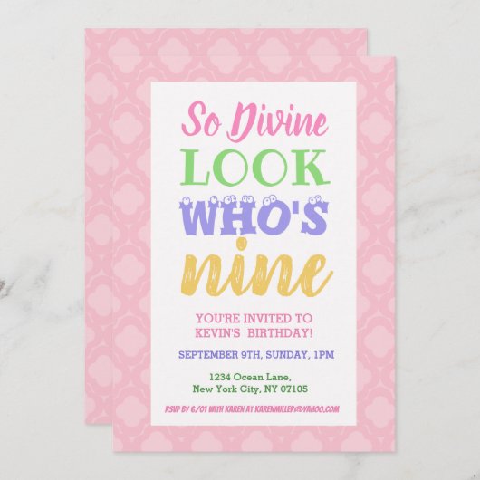 第9誕生日招待状スローガン 招待状 (正面/裏面)