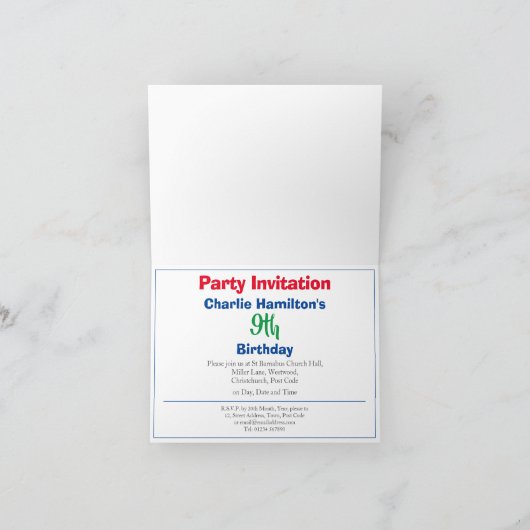 第9誕生日招待状(写真あり) ノートカード (内部)