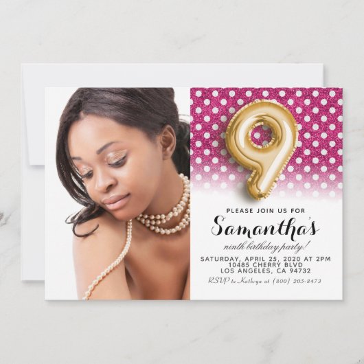 第9誕生日水玉模様ポートレート 招待状 (正面)