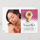 第9誕生日水玉模様ポートレート 招待状 (正面/裏面)