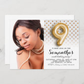 第9誕生日水玉模様ポートレート 招待状 (正面/裏面)