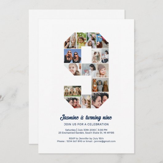 第9誕生日第9カスタム写真集 招待状 (正面/裏面)