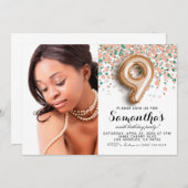 第9誕生日紙吹雪金ゴールドポートレート 招待状 (正面/裏面)
