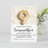 第9誕生日金ゴールド水玉模様招待状 招待状 (スタンド正面)