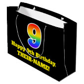 第9誕生日～おもしろいカラフル、鮮やかレインボー9 ラージペーパーバッグ (裏面アングル)