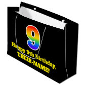 第9誕生日～おもしろいカラフル、鮮やかレインボー9 ラージペーパーバッグ (正面アングル)