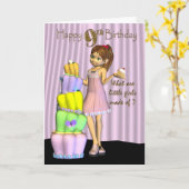 第9誕生日、ハッピーバースデーカード小さな女の子との カード (黄色い花)