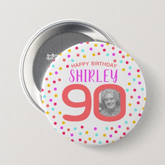 第90カスタムな写真の多彩な珊瑚の紙吹雪の誕生日 缶バッジ (正面&裏面)