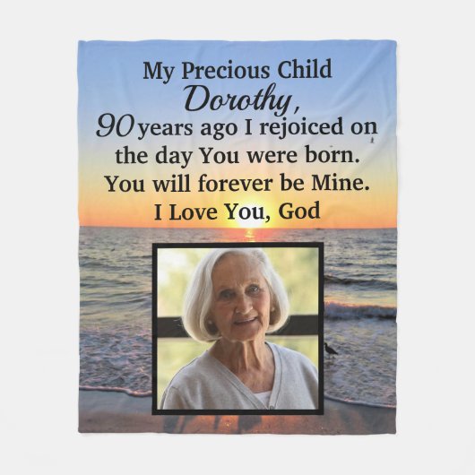 第90パーソナライズされた回美しい誕生日写真 フリースブランケット (正面)