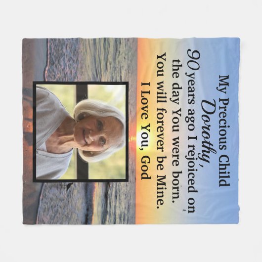 第90パーソナライズされた回美しい誕生日写真 フリースブランケット (正面(横))