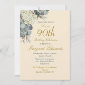 第90フローラニュートラルエレガントクリームフォト誕生日 招待状 (正面)