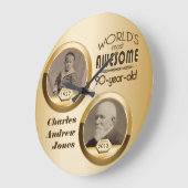 第90今それから誕生日によってカスタマイズ金ゴールドの写真フレーム ラージ壁時計 (傾斜)