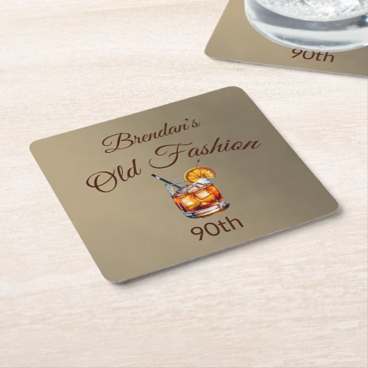 第90回カクテル男性オールドファッション誕生日 スクエアペーパーコースター (アングル)