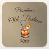 第90回カクテル男性オールドファッション誕生日 スクエアペーパーコースター (正面)