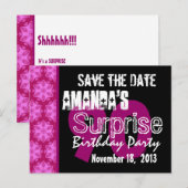 第90回サプライズ誕生日パーティーピンクパターンテンプレート インビテーションポストカード (正面/裏面)