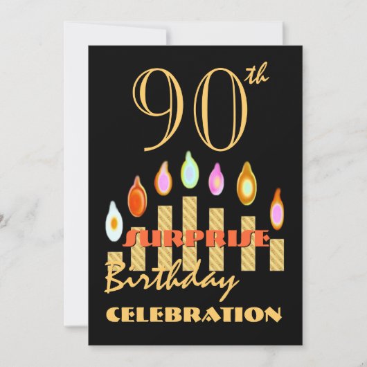 第90回サプライズ誕生日パーティー金ゴールドキャンドル招待状 招待状 (正面)