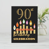 第90回サプライズ誕生日パーティー金ゴールドキャンドル招待状 招待状 (スタンド正面)
