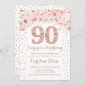 第90回サプライズ誕生日パーティー – ホワイトローズ金ゴールド 招待状 (正面/裏面)