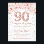 第90回サプライズ誕生日パーティー – ホワイトローズ金ゴールド 招待状<br><div class="desc">第90回バースデーパーティーへの招待。エレガントグリッターバラフェイク金ゴールドと白のデザイン。水彩赤面ピンクのバラ、紙吹雪、ダイヤモンドが特徴。グラムお祝い。</div>