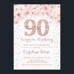 第90回サプライズ誕生日パーティー – ホワイトローズ金ゴールド 招待状<br><div class="desc">第90回バースデーパーティーへの招待。エレガントグリッターバラフェイク金ゴールドと白のデザイン。水彩赤面ピンクのバラ、紙吹雪、ダイヤモンドが特徴。グラムお祝い。</div>