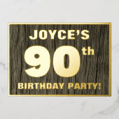 第90回バースデーパーティはっきりしたーフェイク: Wood Grain Pattern 箔招待状 (正面)