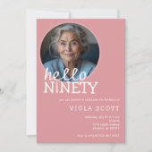 第90回バースデーパーティーこんにちは90写真ピンク 招待状 (正面)