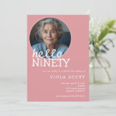 第90回バースデーパーティーこんにちは90写真ピンク 招待状 (スタンド正面)