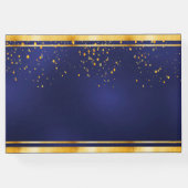 第90回バースデーパーティーのダークブルー金ゴールド紙吹雪 ゲストブック (裏面)