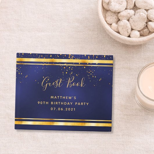 第90回バースデーパーティーのダークブルー金ゴールド紙吹雪 ゲストブック