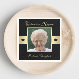 第90回バースデーパーティーの写真（黒） スタンダードカクテルナプキン