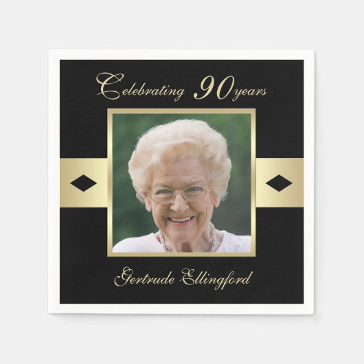 第90回バースデーパーティーの写真(黒) スタンダードカクテルナプキン (正面)