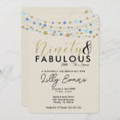 第90回バースデーパーティーの招待状、ブルーと金ゴールド 招待状 (正面/裏面)