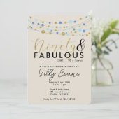 第90回バースデーパーティーの招待状、ブルーと金ゴールド 招待状 (スタンド正面)