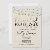 第90回バースデーパーティーの招待状、ブルーと金ゴールド 招待状 (正面)