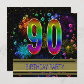 第90回バースデーパーティーへの招待(バブル付き) 招待状 (正面/裏面)