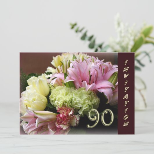 第90回バースデーパーティーへの招待 – フローラブーケ 招待状 (スタンド正面)