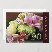 第90回バースデーパーティーへの招待 – フローラブーケ 招待状 (正面/裏面)