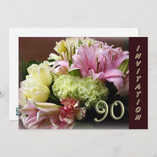 第90回バースデーパーティーへの招待 – フローラブーケ 招待状 (正面/裏面)