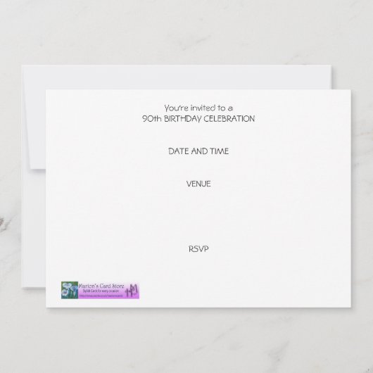 第90回バースデーパーティーへの招待 – ブルーブーケ 招待状 (裏面)