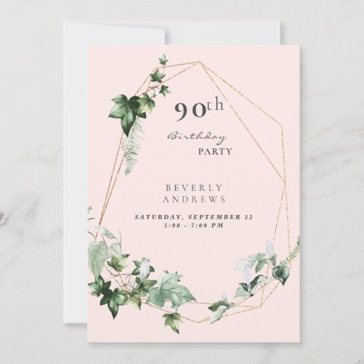 第90回バースデーパーティーエレガントの紅葉シャンパンピンク 招待状 (正面)