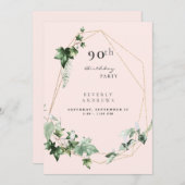 第90回バースデーパーティーエレガントの紅葉シャンパンピンク 招待状 (正面/裏面)