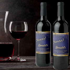 第90回バースデーパーティーダークネイビーブルー金ゴールド応援 ワインラベル