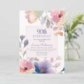 第90回バースデーパーティーピンクウォーターカラーフローラ 招待状 (スタンド正面)