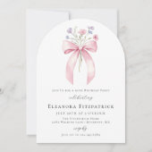 第90回バースデーパーティーピンクボウワイルドフラワーアーチ 招待状 (正面)