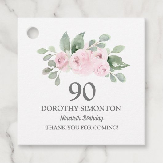 第90回バースデーパーティーピンクローズユーカリ フェイバータグ (正面)