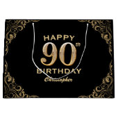 第90回バースデーパーティーブラック&金ゴールドグリッター枠 ラージペーパーバッグ (正面)
