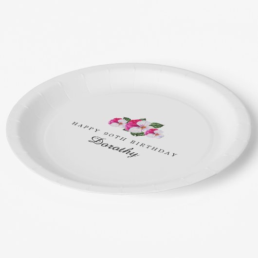 第90回バースデーパーティーマゼンタピンクホワイトカスタム ペーパープレート (アングル)