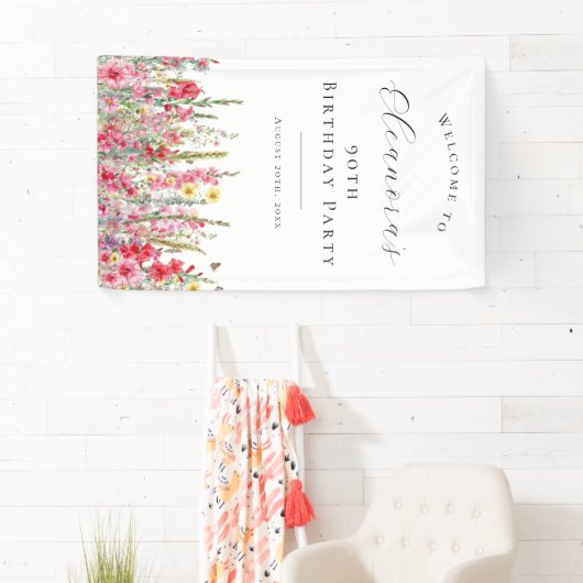 第90回バースデーパーティー威厳がある誕生フラワーウェルカム 横断幕 (インサイチュ)