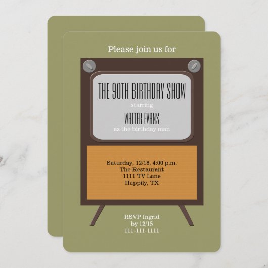 第90回バースデーパーティー招待ヴィンテージTV 招待状 (正面/裏面)