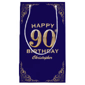 第90回バースデーパーティー海軍ブルーと金ゴールドグリッター スモールペーパーバッグ (正面)